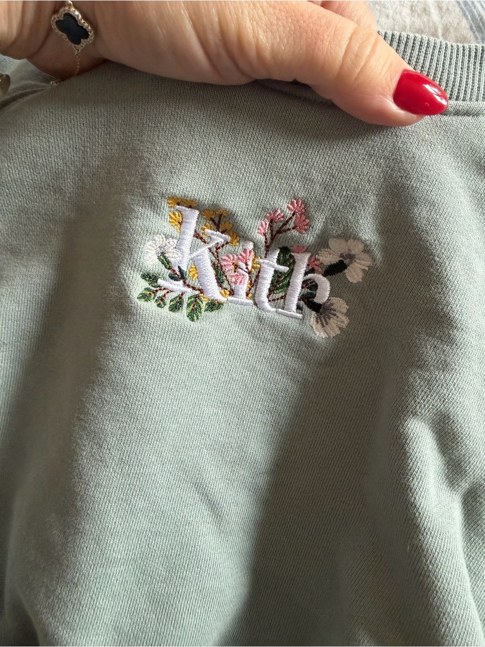 Kith Floral Embroidered Crewneck Sweater - Sage Green